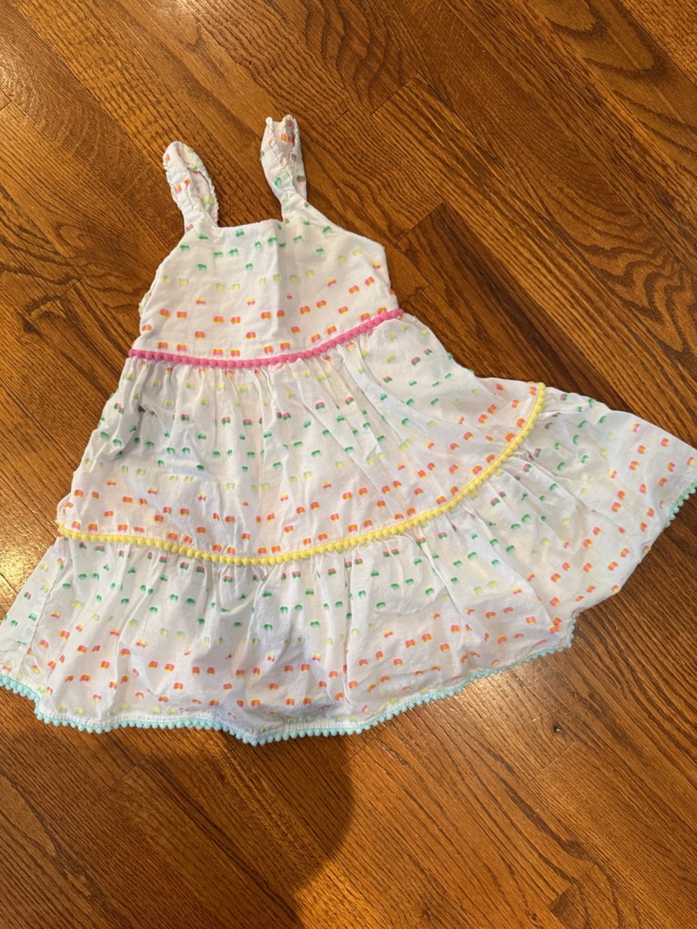 Juicy Couture White Tiered Sundress with Pink, Yellow & Green Accents